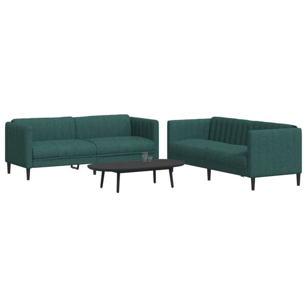 vidaXL Sofa Set Dark Green 100% Polyester, Plywood, Solid wood Large