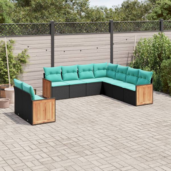 vidaXL Patio Sofa Set Black PE rattan 9 Piece Set Modular