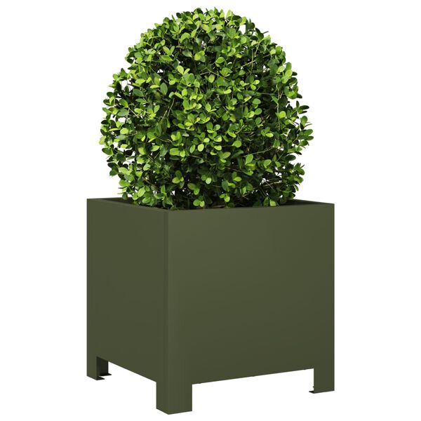 vidaXL Garden Planter Set of 2 Olive Green Steel Medium Tough