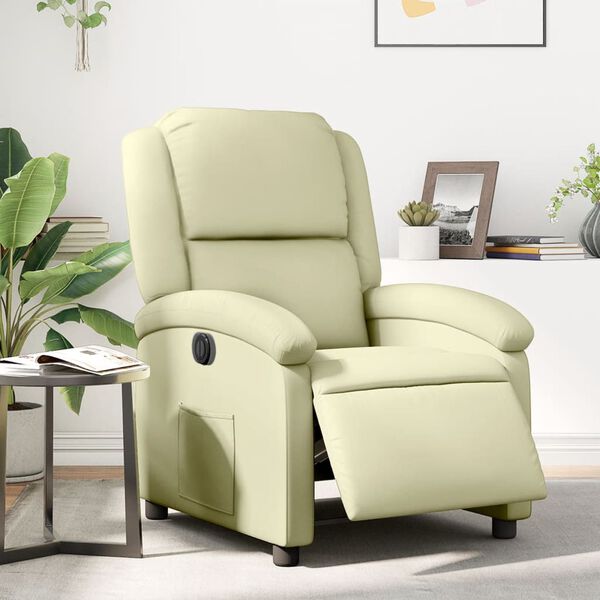 vidaXL Electric Recliner Chair Cream Real leather, Metal, Plywood Standard