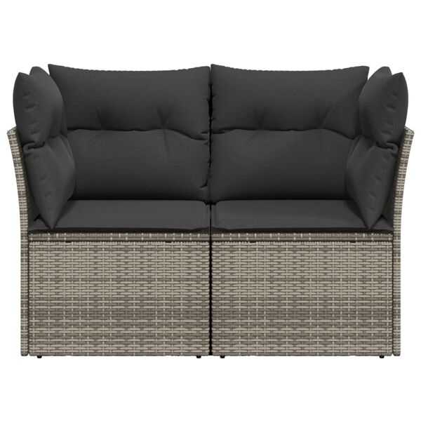 vidaXL Garden Sofa Grey PE Rattan, Powder-Coated Steel, Polyester 2-Seater