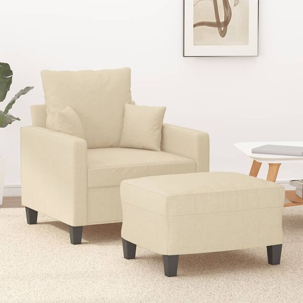 vidaXL Sofa Chair with Footstool Cream 23.6" Fabric