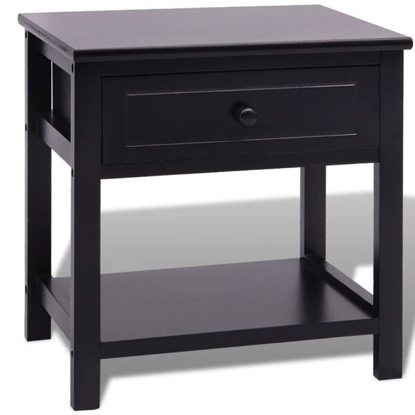 vidaXL Bedside Cabinet Black Paulownia wood, MDF, Plywood Compact