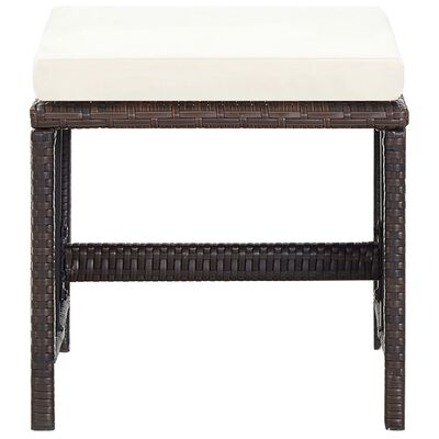 Back view of wicker storage ottoman with white cushion