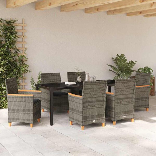 vidaXL Garden Dining Set 7 pcs Gray poly rattan