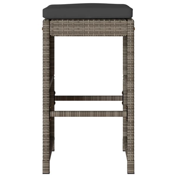 vidaXL Garden Bar Stool Set of 2 Grey PE Rattan 15.7 x 15.7 x 29.9 in