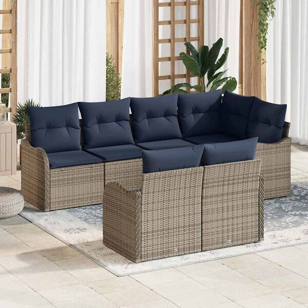 vidaXL Garden Sofa Set Grey Poly Rattan