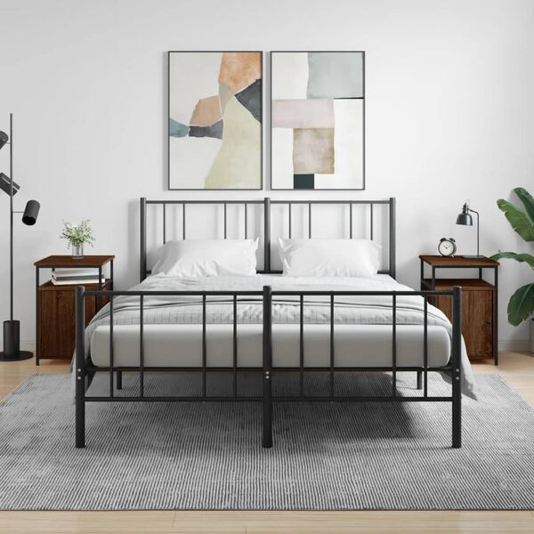 vidaXL Bedside Cabinet Set of 2 Brown oak Engineered wood, Iron Medium