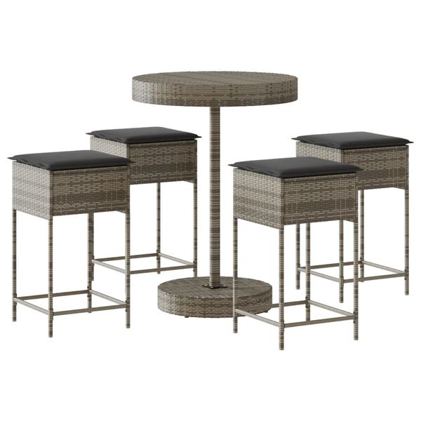 vidaXL Garden Bar Set Grey PE rattan, Steel, Polyester Medium