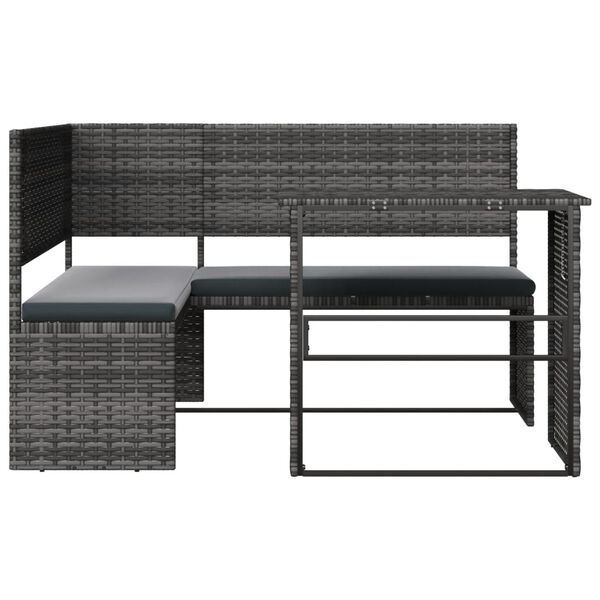 vidaXL Garden Sofa Grey PE Rattan, Powder-Coated Steel L-Shaped Foldable