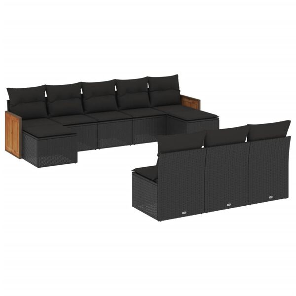 vidaXL Garden Sofa Set Black Poly Rattan 10 Piece Modular