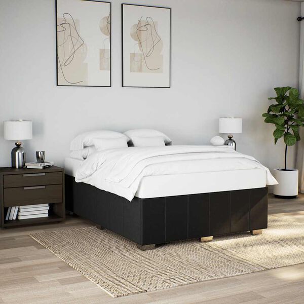 vidaXL Bed Frame Black Polyester, plywood, engineered wood, solid pine wood