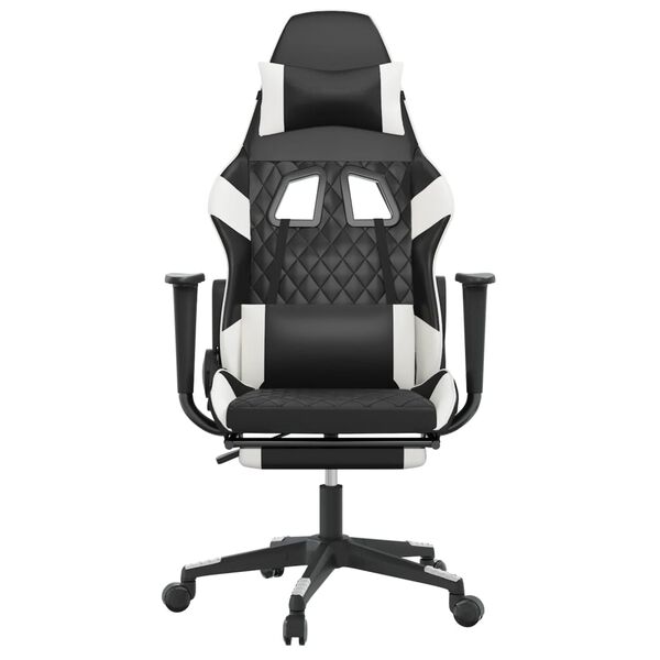 vidaXL Gaming Chair with Footrest Black and White Faux Leather