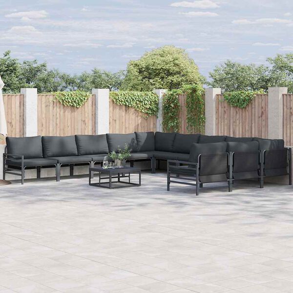 vidaXL Garden Sofa Set with Cushion 12 pcs Black Steel