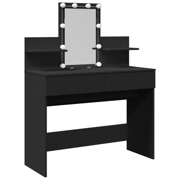 vidaXL Dressing Table Black Engineered wood, glass 39.4 x 15.7 x 51.2 in