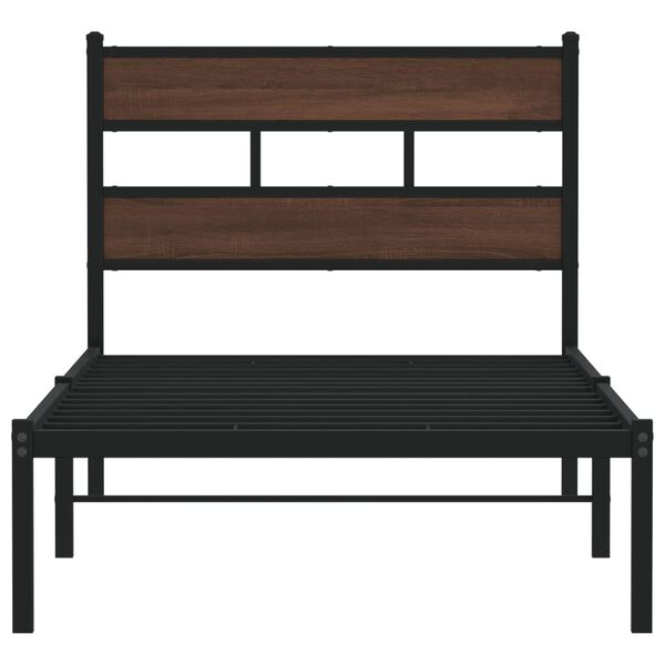 vidaXL Bed Frame Brown oak Steel, Engineered wood Twin Bed Frame