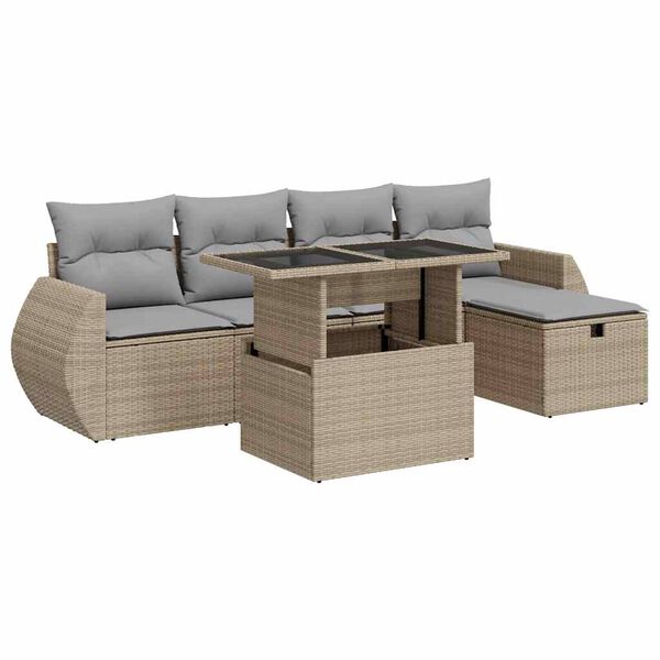 vidaXL Garden Sofa Set Beige PE Rattan Large Adjustable Feet