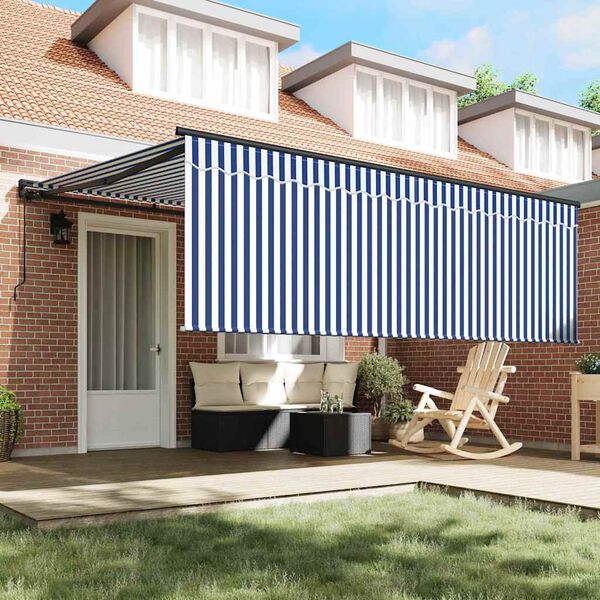 vidaXL Retractable Awning Manual Blue and White 157.48 x 118.11 in