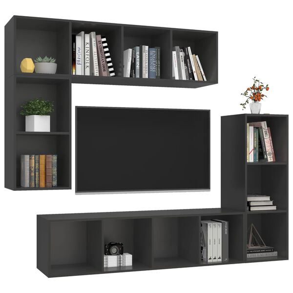 vidaXL TV Cabinet Set Gray Engineered wood Medium TV Cabinet Set