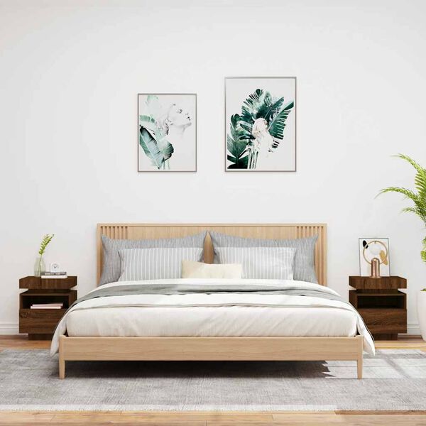 vidaXL Bedside Cabinet Set of 2 Brown Oak Engineered Wood