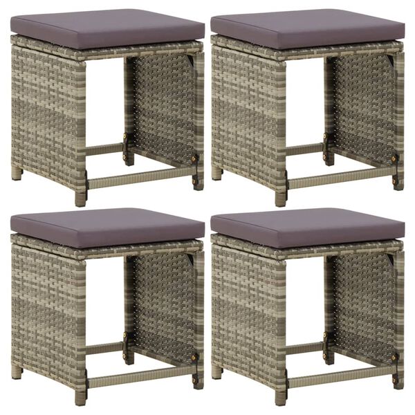 vidaXL Patio Stools 4 pcs with Cushions Poly Rattan Grey