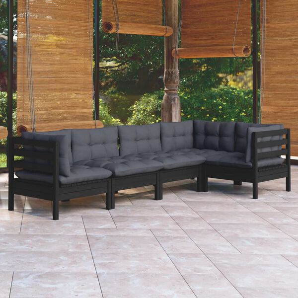vidaXL Garden Lounge Set Black Solid pinewood, 100% polyester Medium