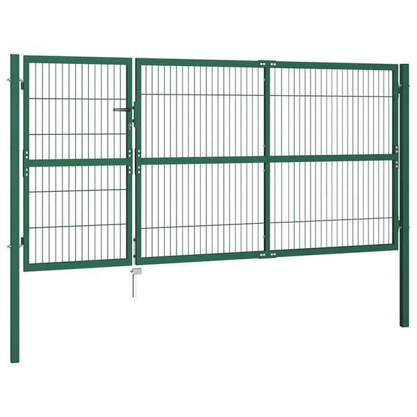 vidaXL Garden Fence Gate with Posts 137.8x55.1" Steel Green