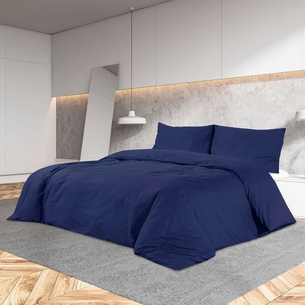 vidaXL Duvet Cover Set Navy blue 100% Cotton 88.6 x 86.6 in Light Weight