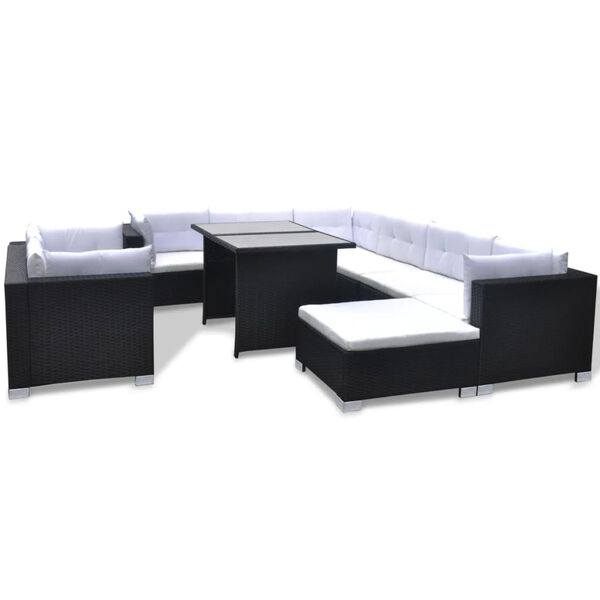 vidaXL Outdoor Furniture Set Black PE Rattan 10-Piece Set Modular