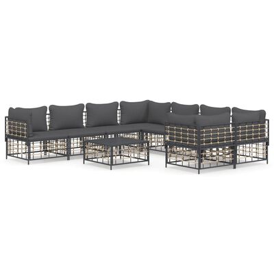 vidaXL 9 Piece Patio Lounge Set with Cushions Anthracite Poly Rattan