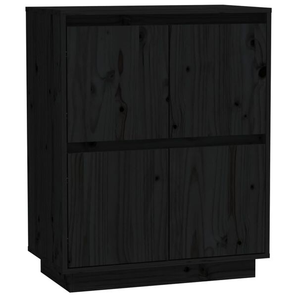 vidaXL Sideboard Black 23.6"x13.4"x29.5" Solid Wood Pine
