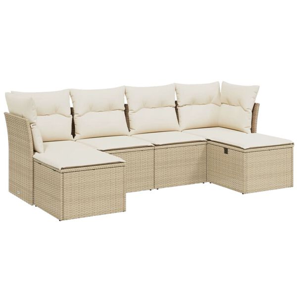 vidaXL Garden Sofa Set Beige Poly Rattan, Powder-Coated Steel, Fabric