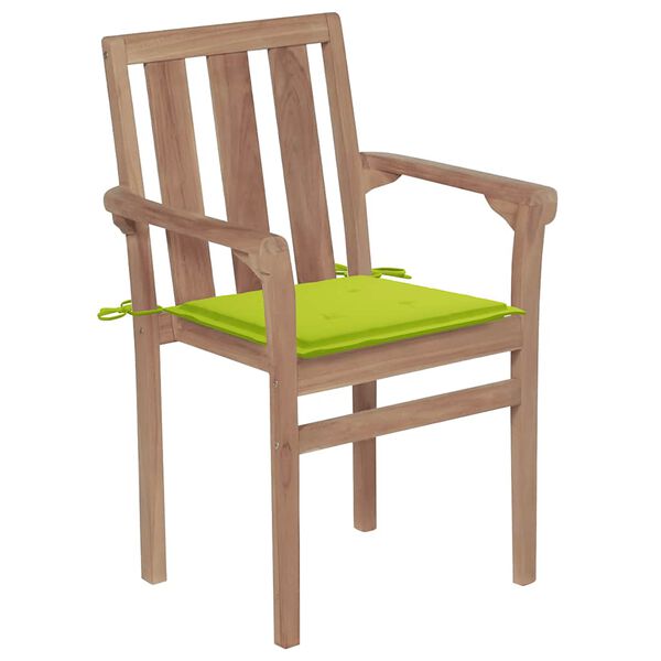 vidaXL Stackable Patio Chairs with Cushions 4 pcs Solid Teak Wood