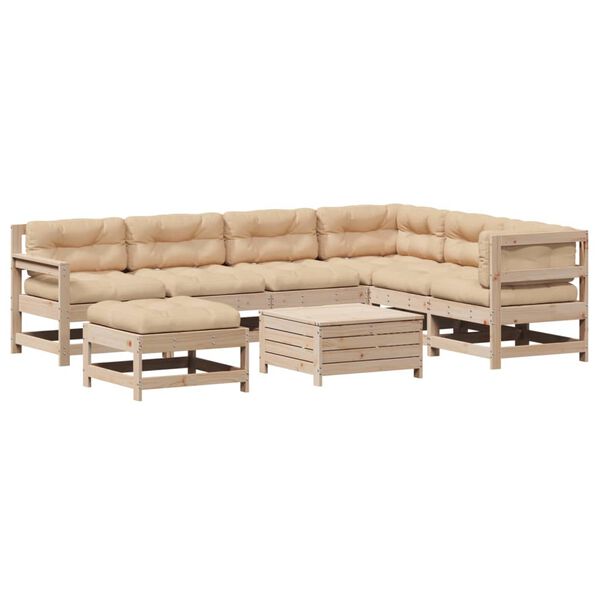 vidaXL 8 Piece Patio Lounge Set with Cushions Solid Wood Pine