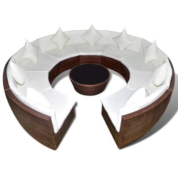 vidaXL 10 Piece Garden Lounge Set with Cushions Poly Rattan Brown