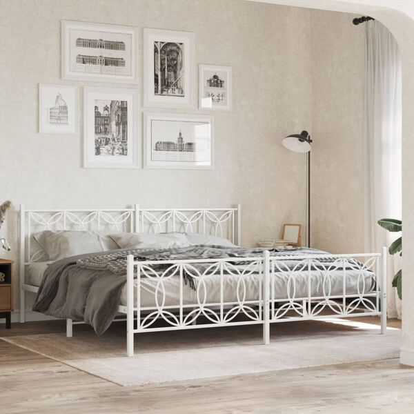 vidaXL Bed Frame White Steel Double Bed Frame Rectangular Modern