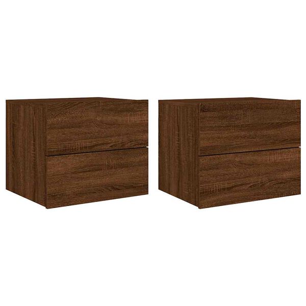 vidaXL Wall-mounted Bedside Cabinet Set of 2 Brown Oak Engineered wood