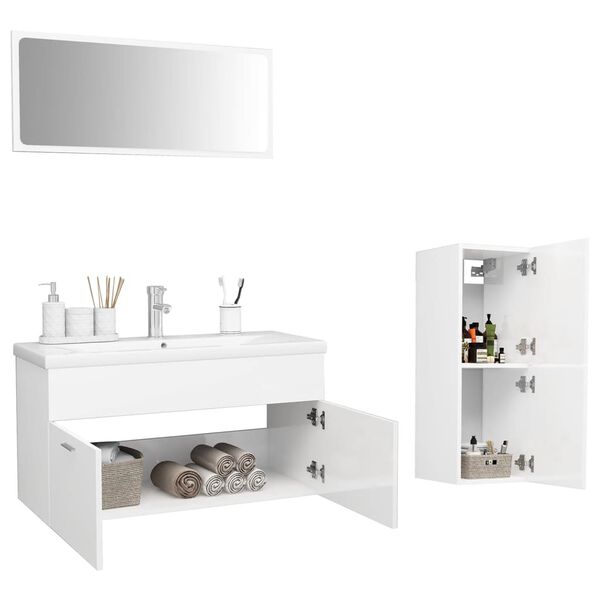 vidaXL Bathroom Furniture Set High gloss white Engineered wood Standard