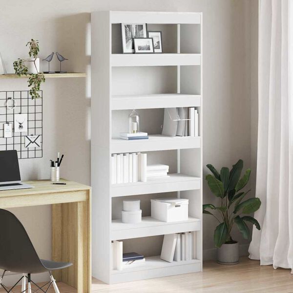 vidaXL Book Cabinet White 31.50 x 11.81 x 77.95 in Engineered Wood