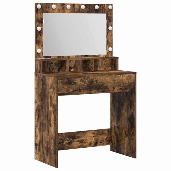 vidaXL Dressing Table with Shelf Smoked Oak 29.72 x 16.14 x 53.15 in