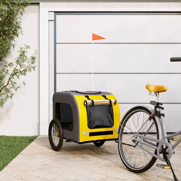 vidaXL Pet Bike Trailer Yellow and grey Oxford fabric, iron, PVC Compact