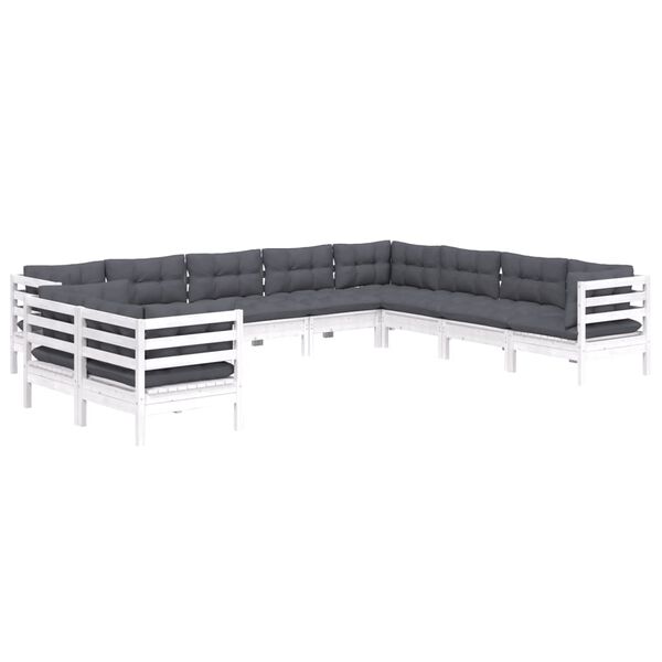 vidaXL Garden Lounge Set White with Charcoal Cushions Solid Pine, Polyester