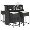 vidaXL 5 Piece Patio Bar Set with Cushions Black Poly Rattan