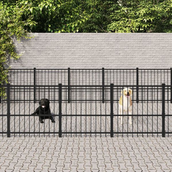 vidaXL Dog Kennel Black Powder-coated Steel Large Durable Dog Kennel