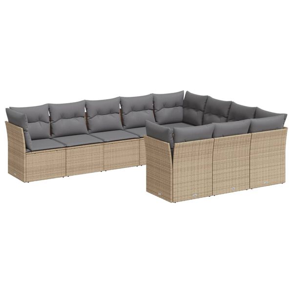 vidaXL Garden Sofa Set Beige, Light Grey PE Rattan, Powder-coated Steel