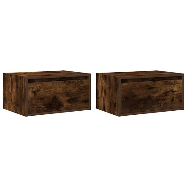 vidaXL Wall-mounted Bedside Cabinet Set of 2 Smoked Oak Engineered Wood
