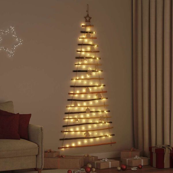 vidaXL Christmas Tree with 100 LEDs Natural 70.9" Solid Ash wood