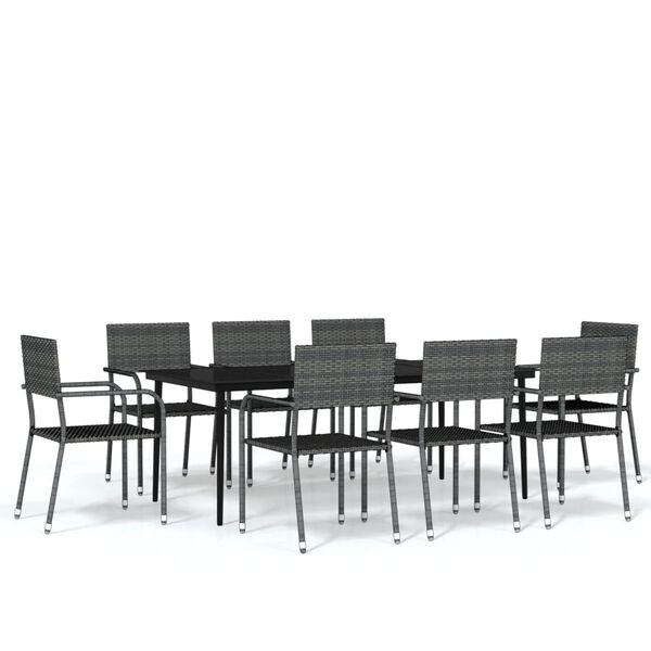vidaXL Garden Dining Set Black, Grey Steel, PE Rattan Medium Stackable