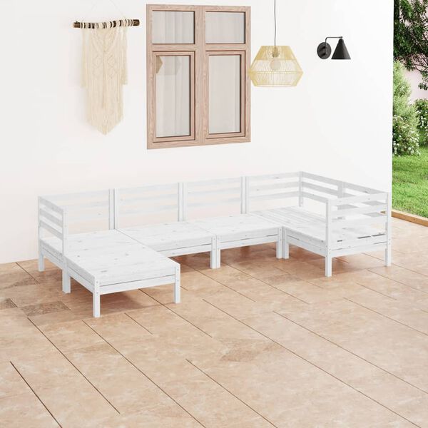 vidaXL 6 Piece Patio Lounge Set Solid Pinewood White