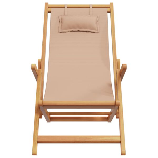 vidaXL Folding Beach Chair Taupe Solid Wood Eucalyptus and Fabric